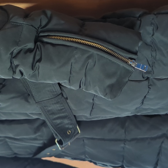 Zara Black Puffer Hoodie Coat with Belt Medium/Large - Picture 2 of 8